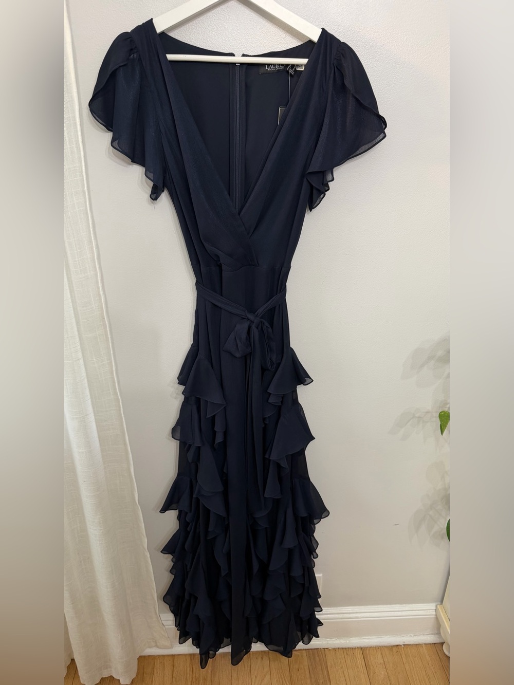 Lauren Ralph Lauren Ruffle Trim Metallic Chiffon Gown - Picture 3 of 8